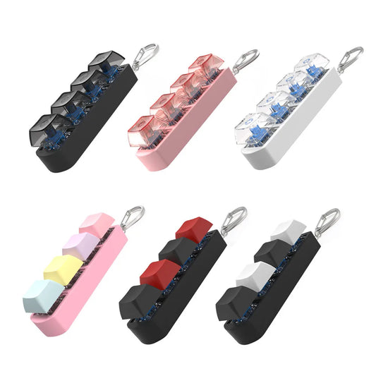 4Keys Finger Button Anti-Stress Toys Mechanical Keyboard Keycaps Office Decompression Calming Keychain Gifts for Children Adults