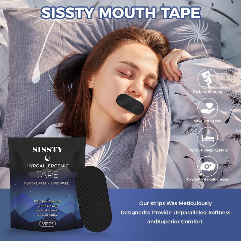 SISSTY Mouth Tape for Sleeping, One Month Supply, Mouth Tape, Black, Gentle, Adhesion & 35 Strips, Sports Accessories, anti Snoring Sticker Snoring Relief Sticker