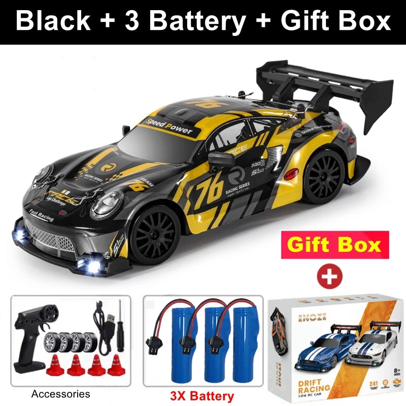 RC Car with LED Remote Control Cars High Speed Fast Drift Racing 2.4G Radio RTR Vehicle GTRPRO Model Toy Kids Children Gift